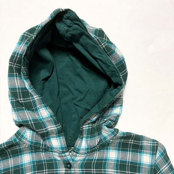 U.S. Polo Assn. Green and White Plaid Flannel Top with Hood (L) - Picture 5 of 10
